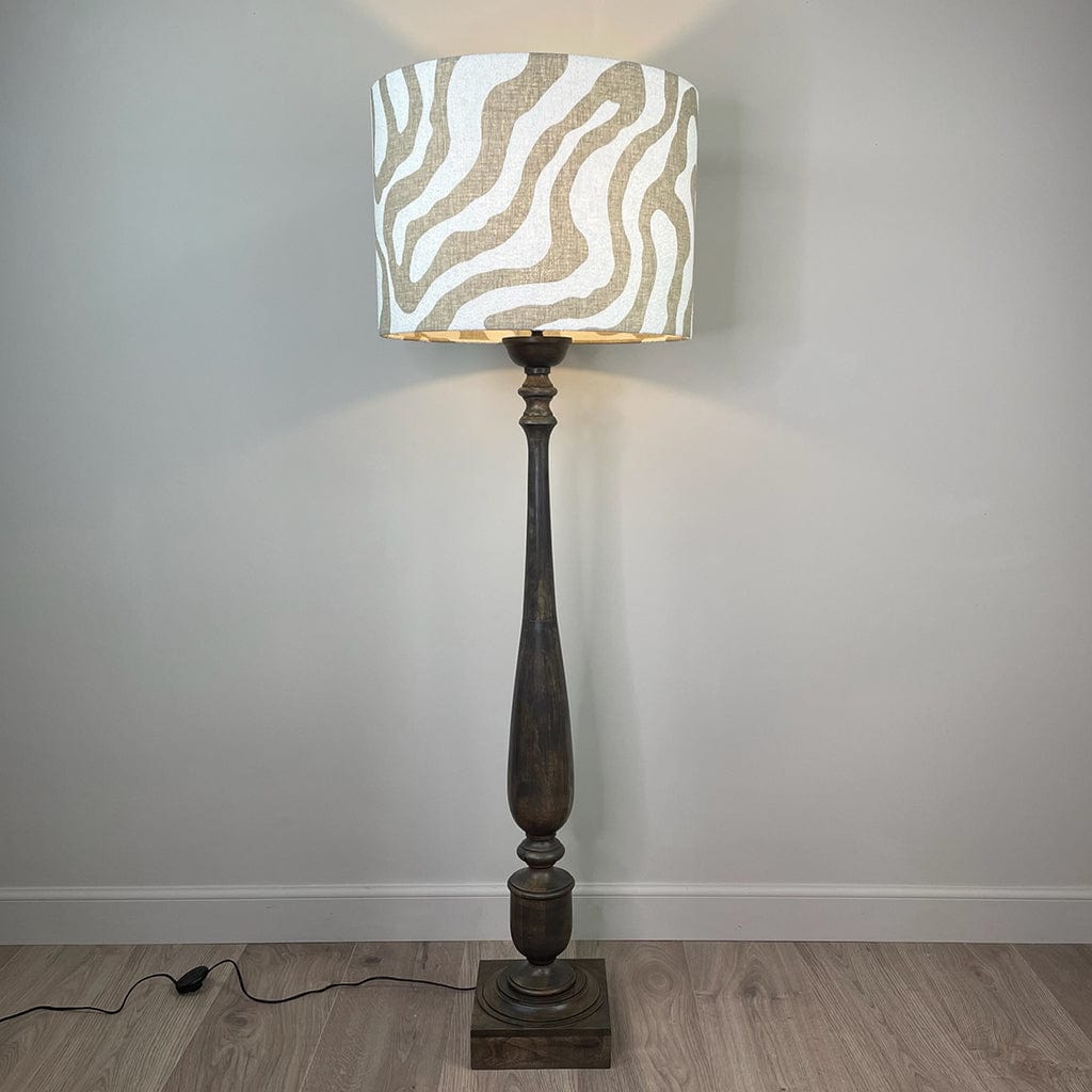 Alia Grey Wash Turned Mango Wood Floor Lamp with Sigrid Birch Boucle Shade