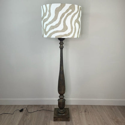 Alia Grey Wash Turned Mango Wood Floor Lamp with Sigrid Birch Boucle Shade