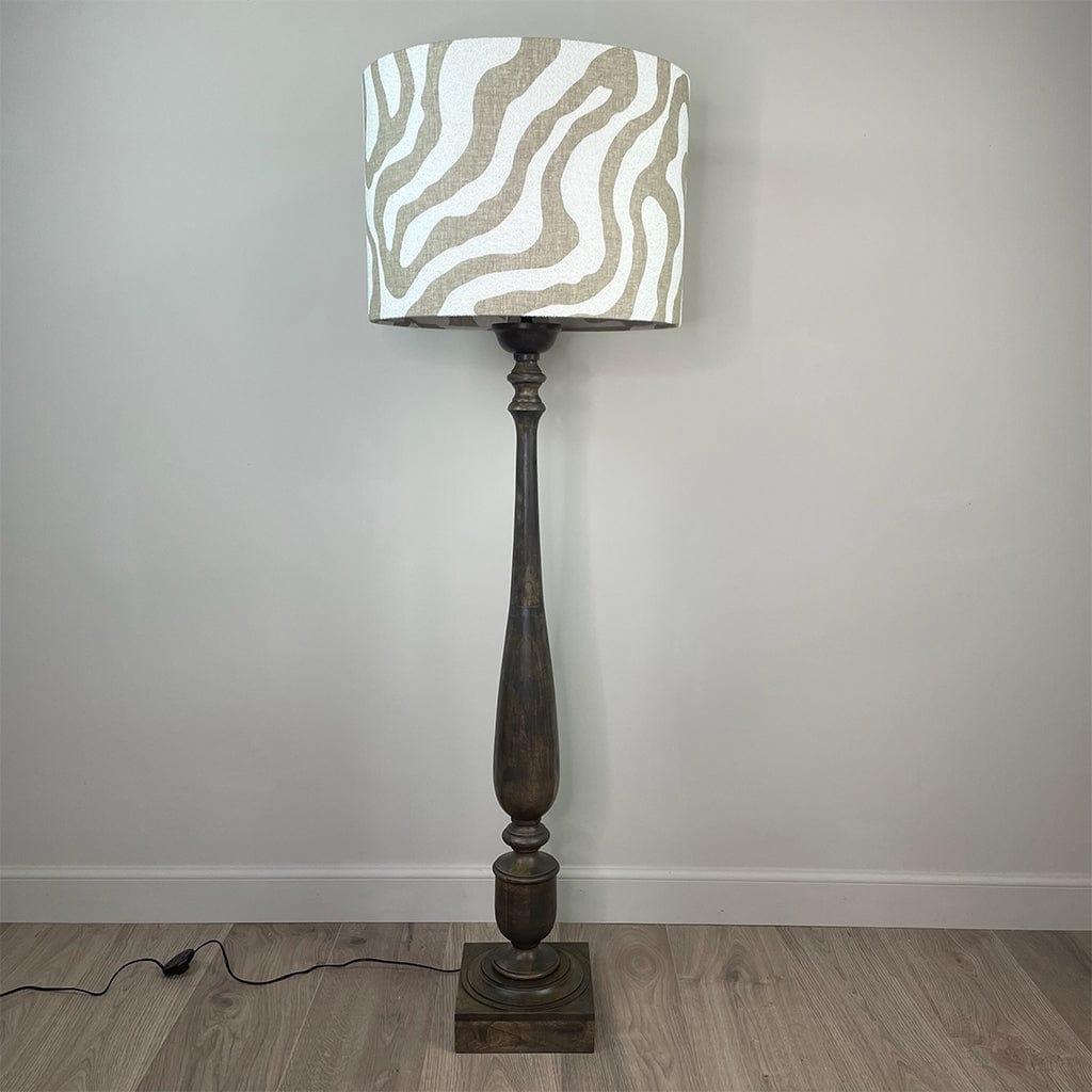 Alia Grey Wash Turned Mango Wood Floor Lamp with Sigrid Birch Boucle Shade