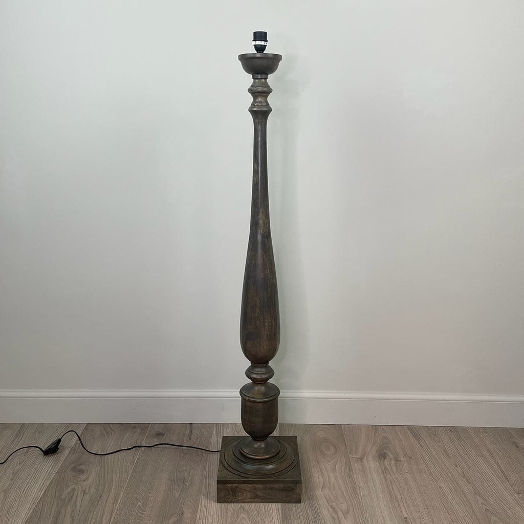 Alia Grey Wash Turned Mango Wood Floor Lamp with Sigrid Birch Boucle Shade