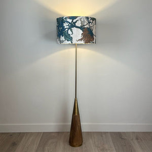 Allura Antique Brass and Dark Wood Floor Lamp with Timorous Beasties Epic Botanic Lampshade