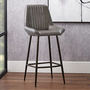 Angelo Vintage Grey Leather & Bronze Metal Retro Bar Stool