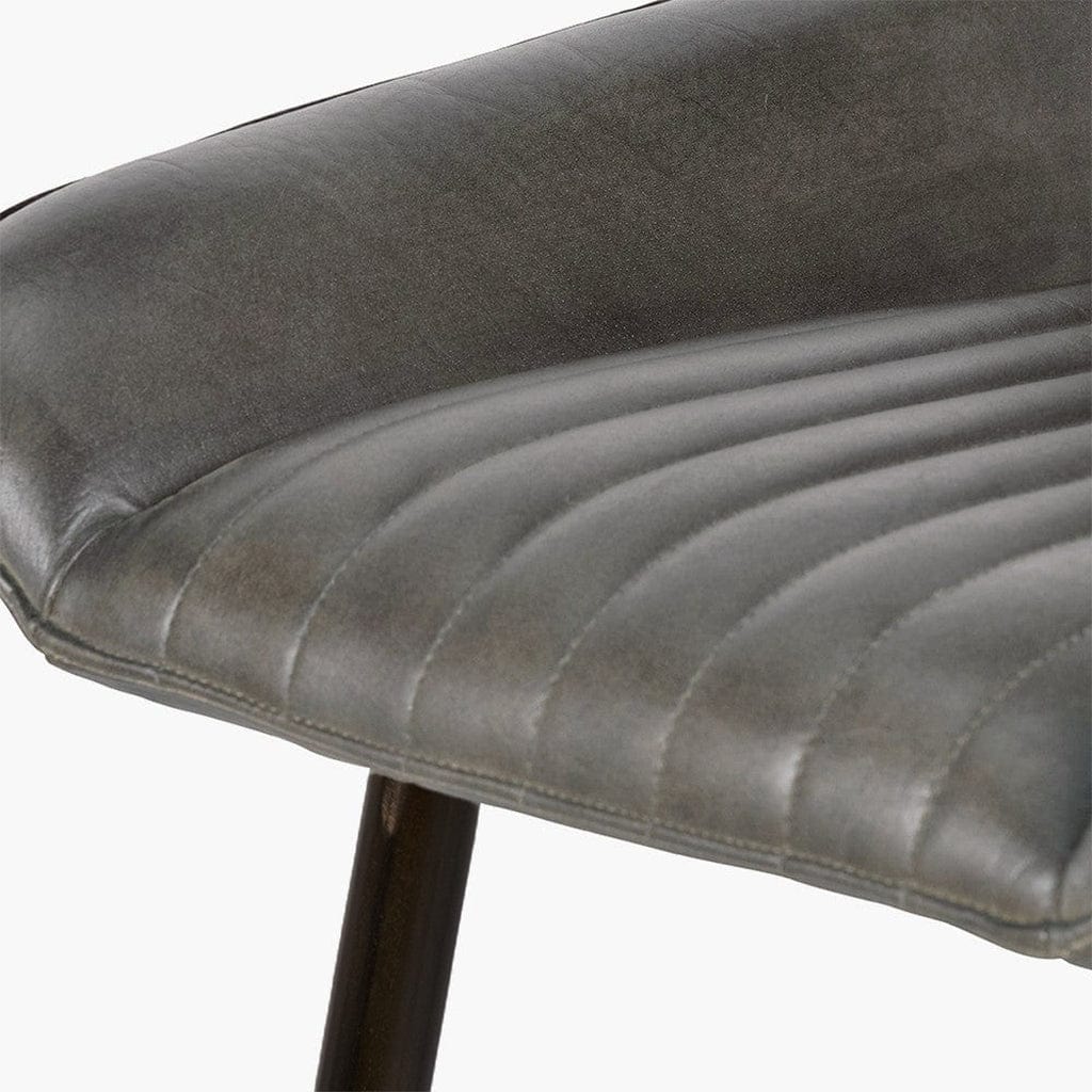 Angelo Vintage Grey Leather & Bronze Metal Retro Bar Stool