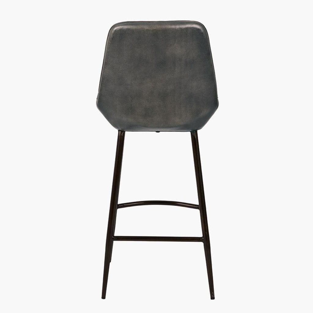 Angelo Vintage Grey Leather & Bronze Metal Retro Bar Stool