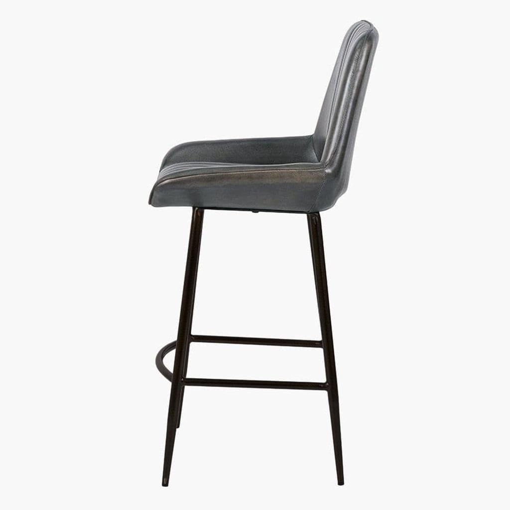 Angelo Vintage Grey Leather & Bronze Metal Retro Bar Stool