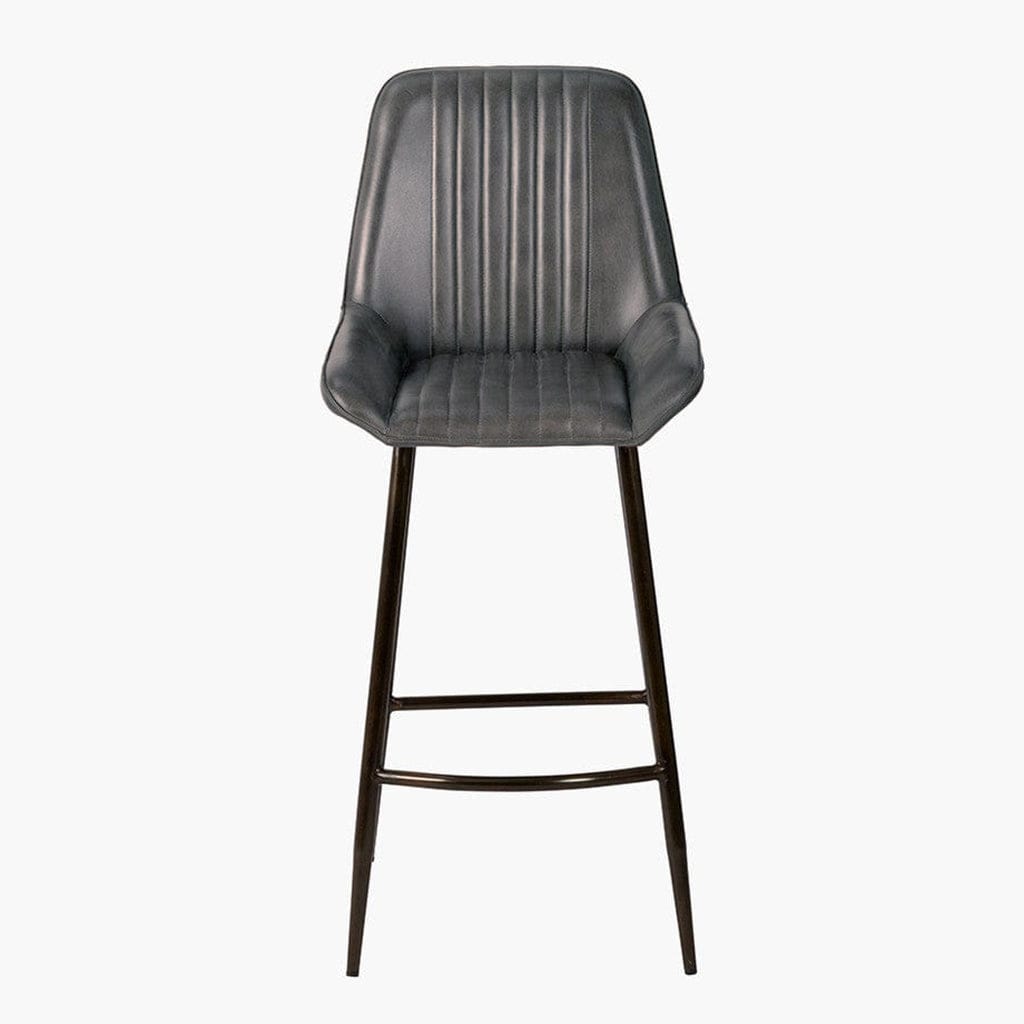 Angelo Vintage Grey Leather & Bronze Metal Retro Bar Stool