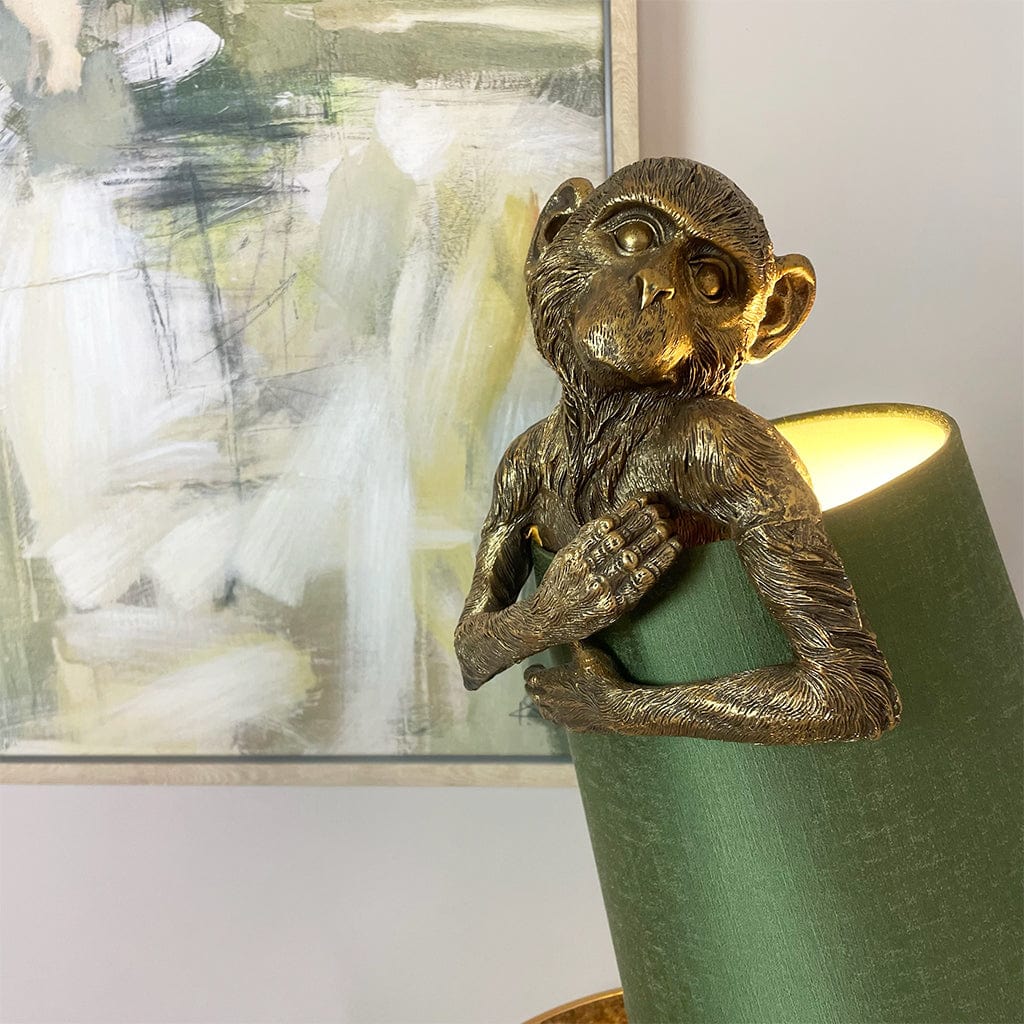 Hugo Monkey Brass Table Lamp & Sage Green Shade