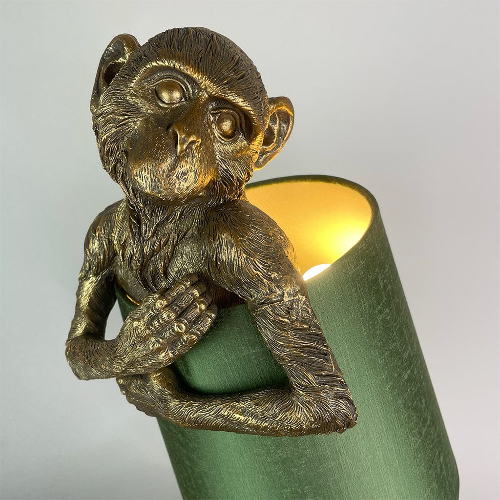 Hugo Monkey Brass Table Lamp & Sage Green Shade