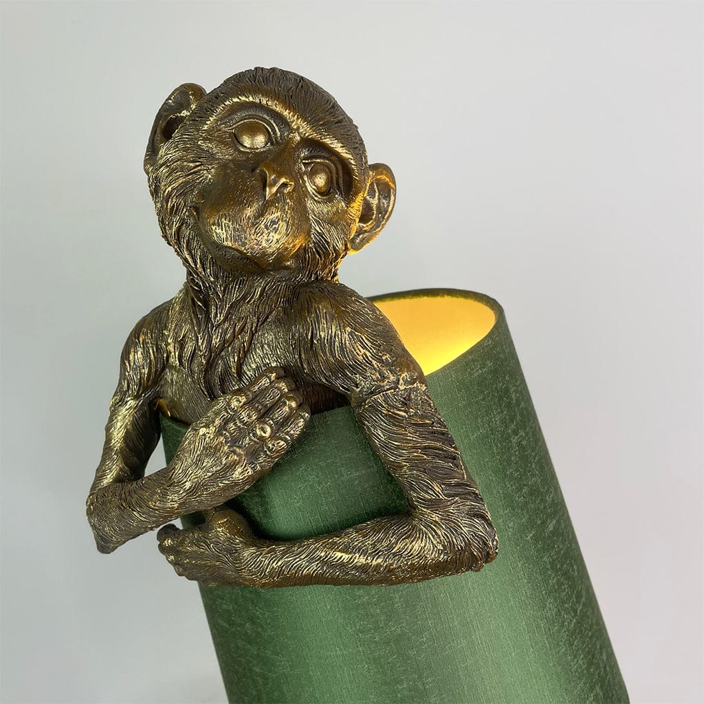 Hugo Monkey Brass Table Lamp & Sage Green Shade