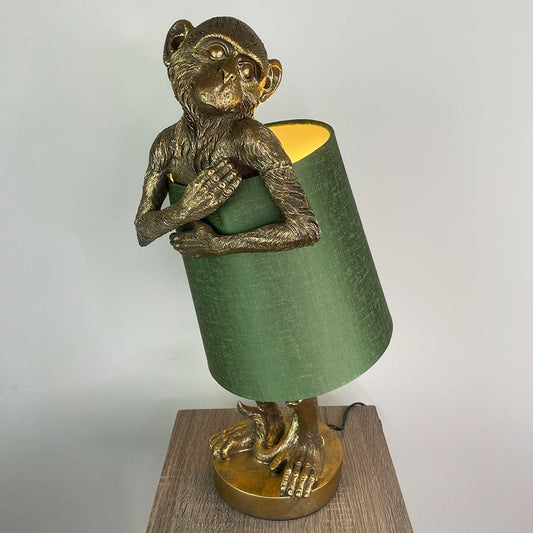 Hugo Monkey Brass Table Lamp & Sage Green Shade