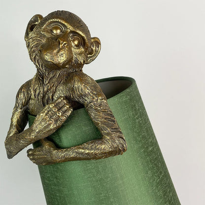 Hugo Monkey Brass Table Lamp & Sage Green Shade