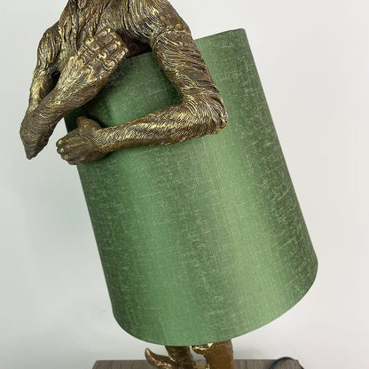 Hugo Monkey Brass Table Lamp & Sage Green Shade