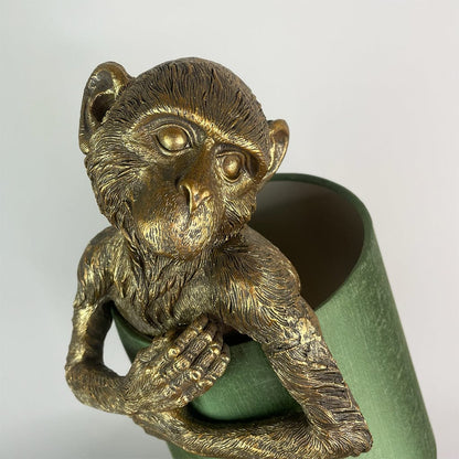 Hugo Monkey Brass Table Lamp & Sage Green Shade