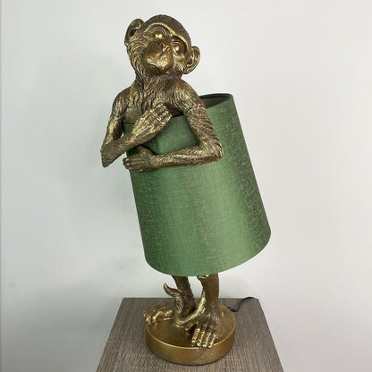 Hugo Monkey Brass Table Lamp & Sage Green Shade