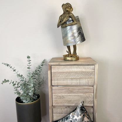 Hugo Monkey Brass Table Lamp & Tessuto Nero Shade