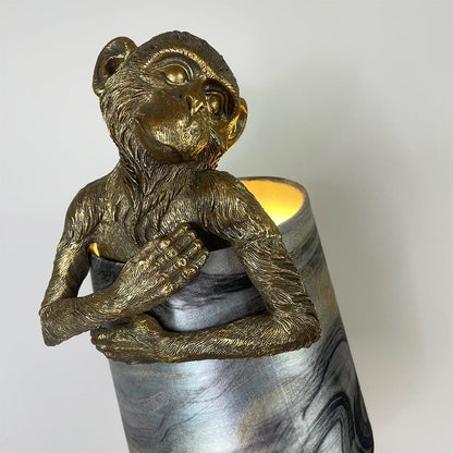 Hugo Monkey Brass Table Lamp & Tessuto Nero Shade