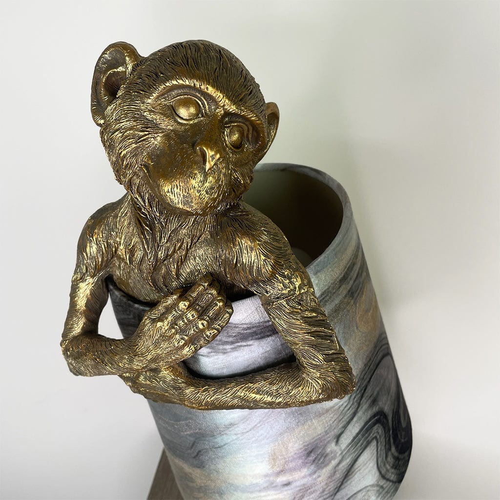 Hugo Monkey Brass Table Lamp & Tessuto Nero Shade