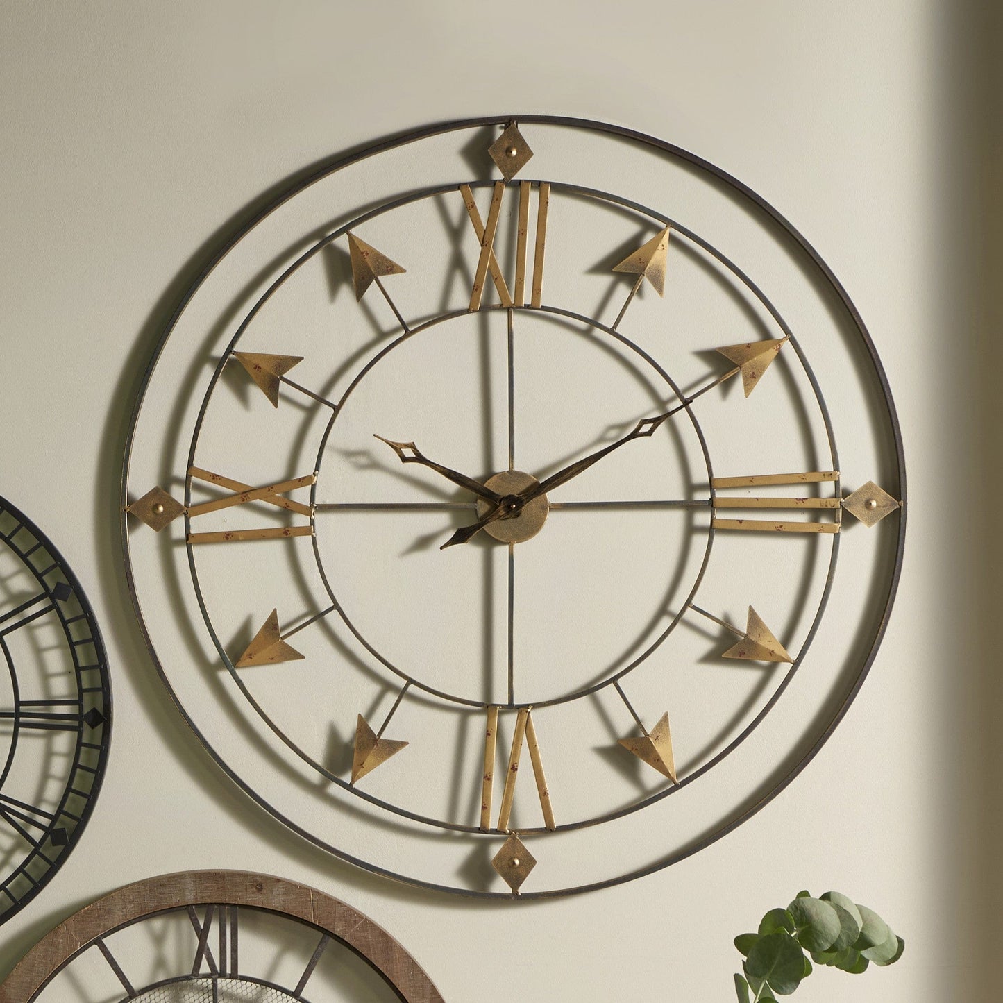 Antique Grey & Gold Large Round Wall Clock