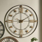 Antique Grey & Gold Large Round Wall Clock