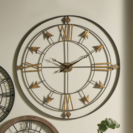 Antique Grey & Gold Large Round Wall Clock