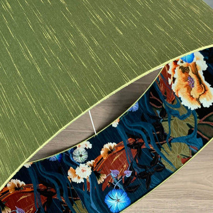 Astor Green Pesto Faux Silk with Arte Koi Wallpaper Lined Shade