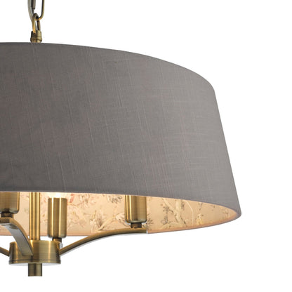 Birch 4 Light Aged Brass Pendant with Taupe Chinoiserie Print Shade