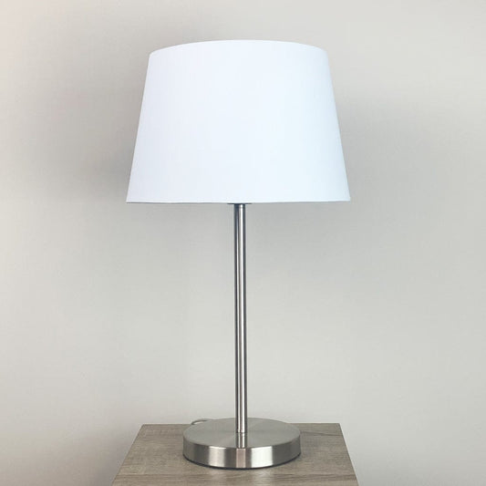 Belford Brushed Steel Table Lamp with Choice of Plain Shade