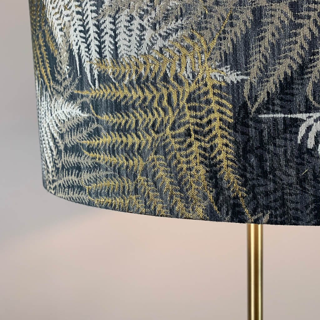 Belford Antique Brass Floor Lamp with Gold, Cream & Black Fern Shade