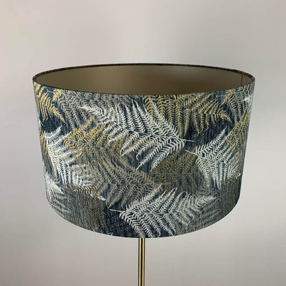 Belford Antique Brass Floor Lamp with Gold, Cream & Black Fern Shade