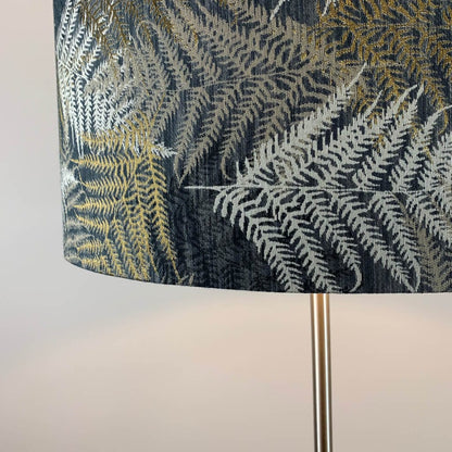 Belford Brushed Steel Floor Lamp with Gold, Cream & Black Fern Lampshade