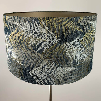 Belford Brushed Steel Floor Lamp with Gold, Cream & Black Fern Lampshade