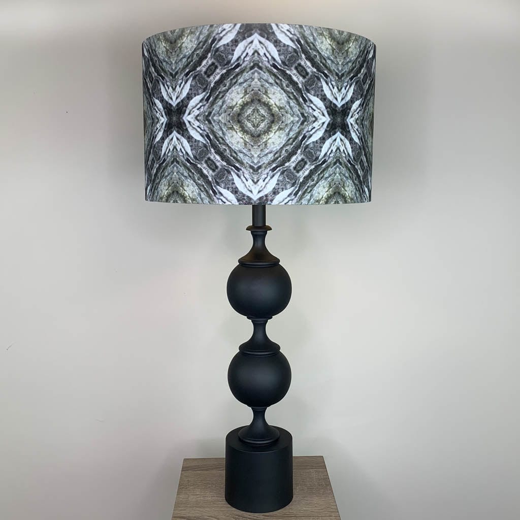 Black Aluminium 2 Ball Tall Foot Table Lamp with Julia Clare's Efflorescence Linen in Green Shade