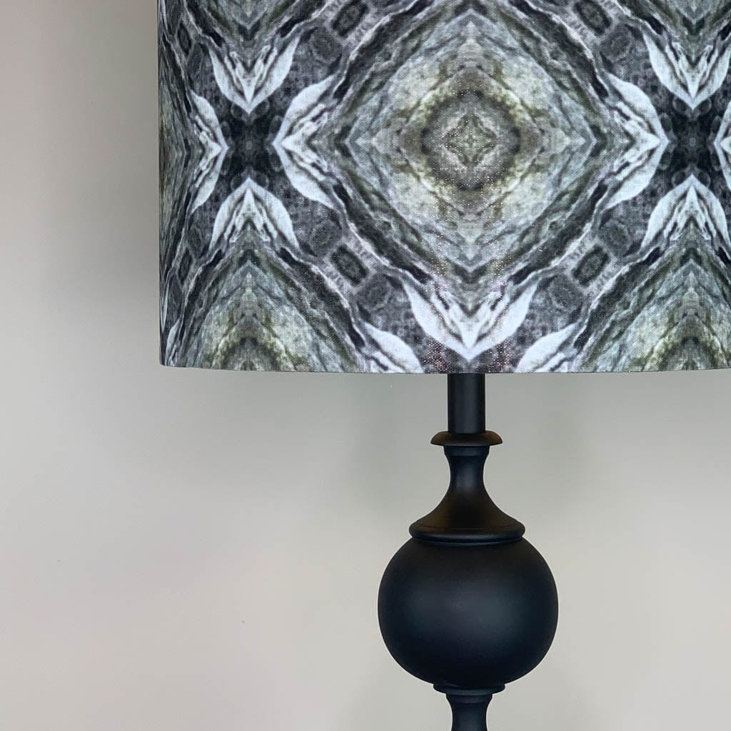 Black Aluminium 2 Ball Tall Foot Table Lamp with Julia Clare's Efflorescence Linen in Green Shade