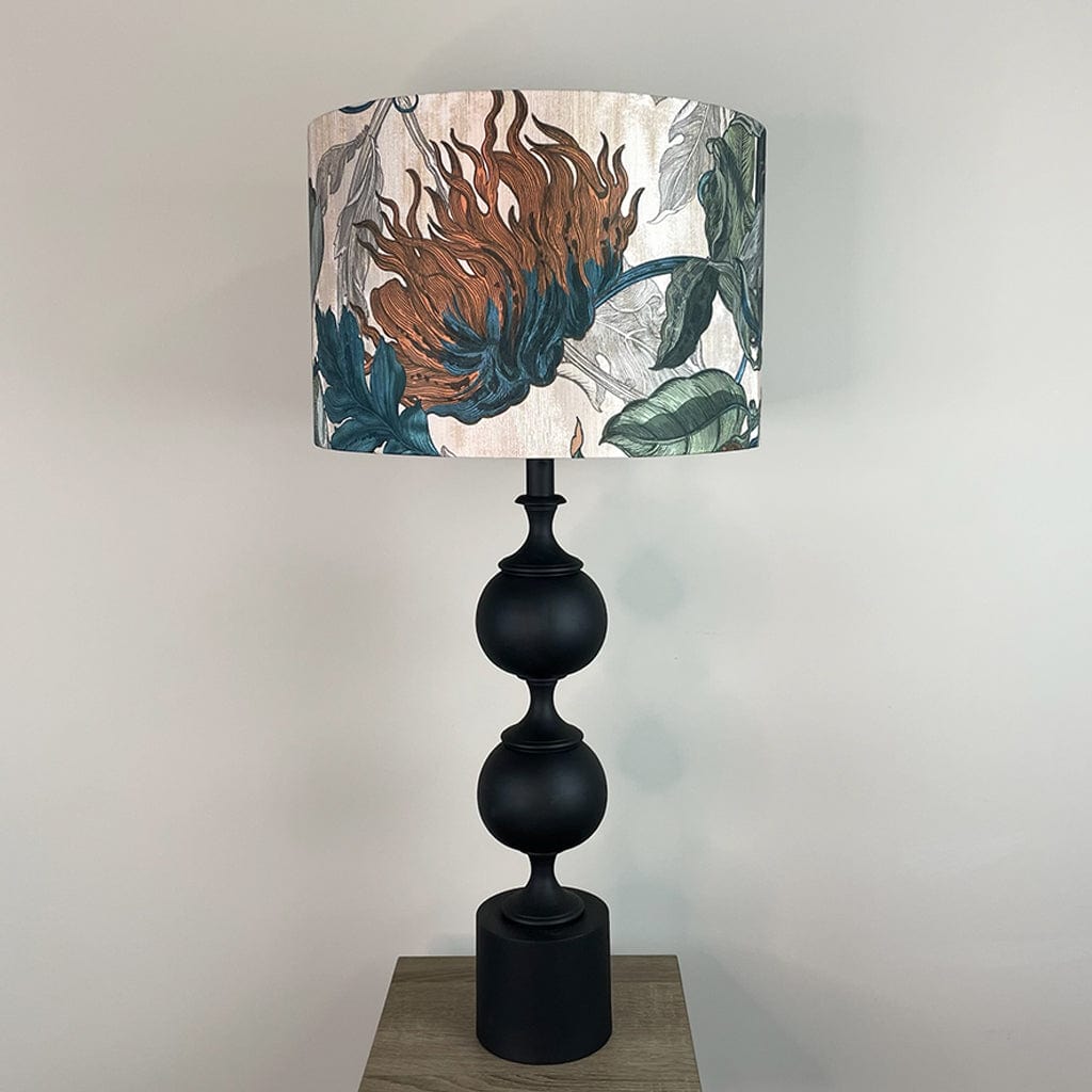 Black Aluminium 2 Ball Tall Foot Table Lamp with Timorous Beasties Epic Botanic Blue Rust Shade
