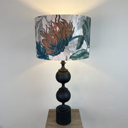 Black Aluminium 2 Ball Tall Foot Table Lamp with Timorous Beasties Epic Botanic Blue Rust Shade