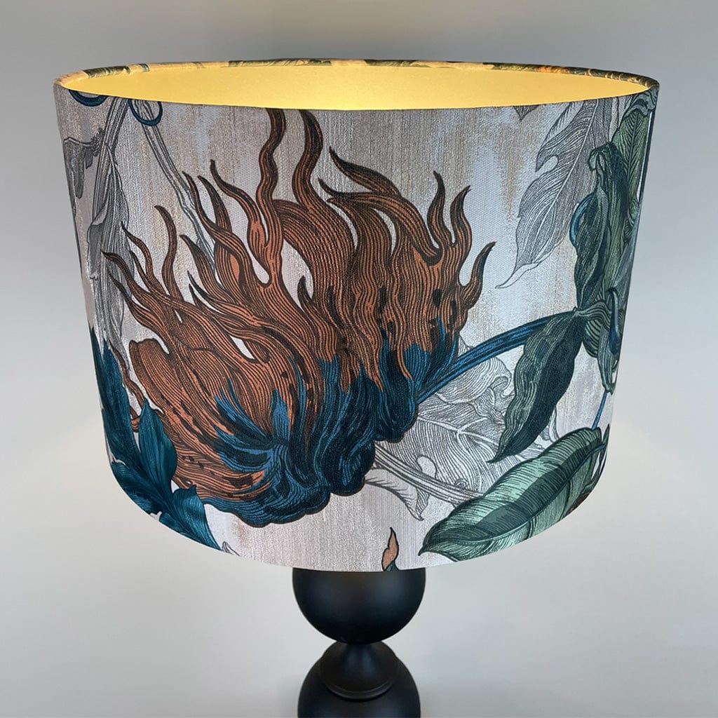 Black Aluminium 2 Ball Tall Foot Table Lamp with Timorous Beasties Epic Botanic Blue Rust Shade