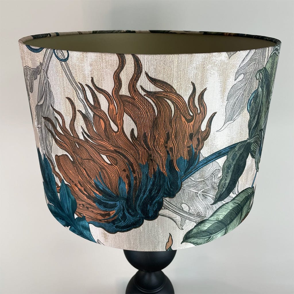 Black Aluminium 2 Ball Tall Foot Table Lamp with Timorous Beasties Epic Botanic Blue Rust Shade