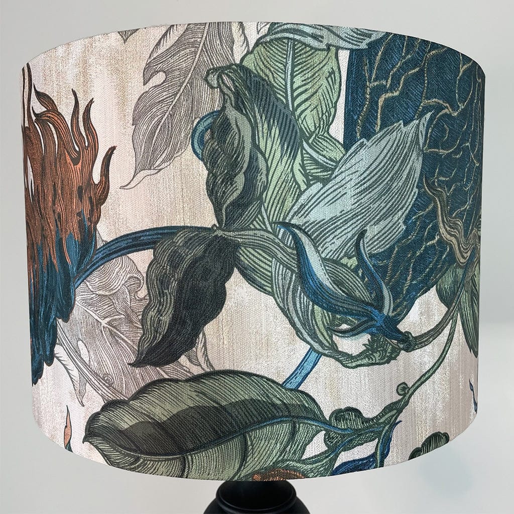 Black Aluminium 2 Ball Tall Foot Table Lamp with Timorous Beasties Epic Botanic Blue Rust Shade