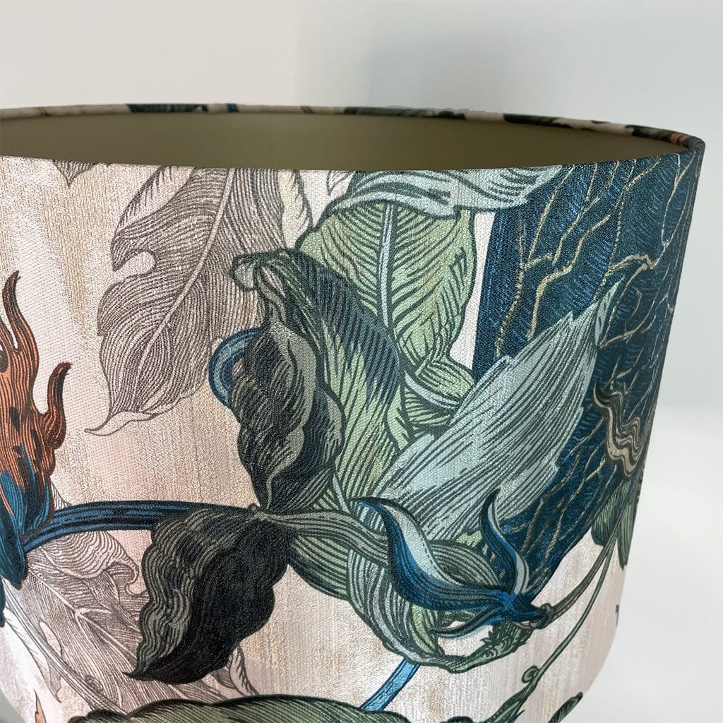 Black Aluminium 2 Ball Tall Foot Table Lamp with Timorous Beasties Epic Botanic Blue Rust Shade