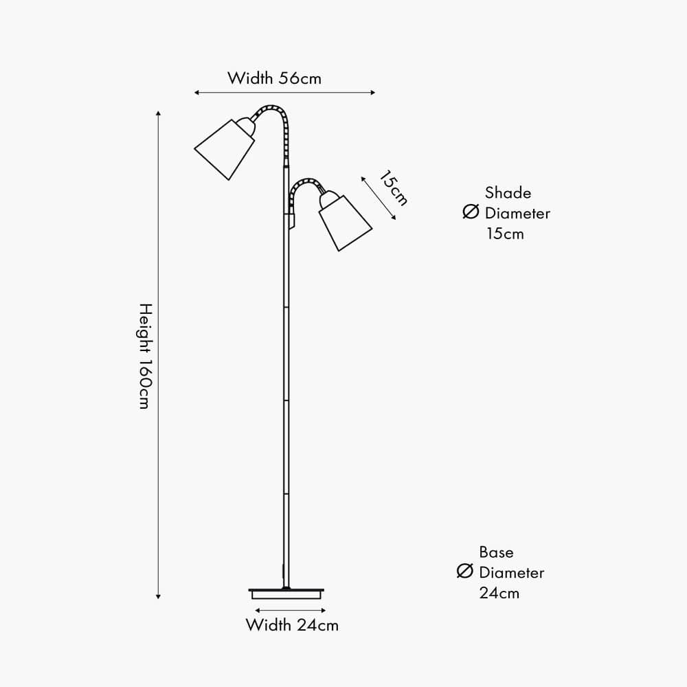 Black Metal and Natural Wood Two Head Floor Lamp