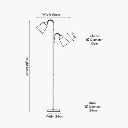 Black Metal and Natural Wood Two Head Floor Lamp