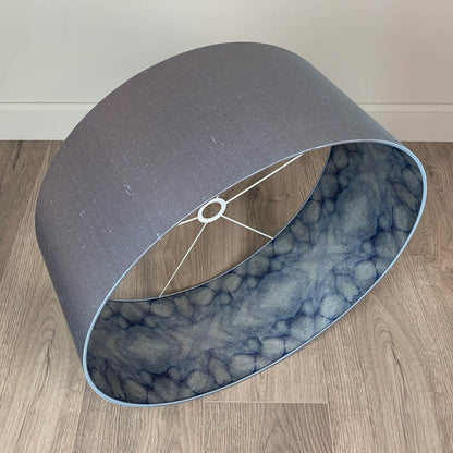 Blue Grey Lunar Silk Pendant Shade with Julia Clare's Underworld Ripples Ink Wallpaper Lining