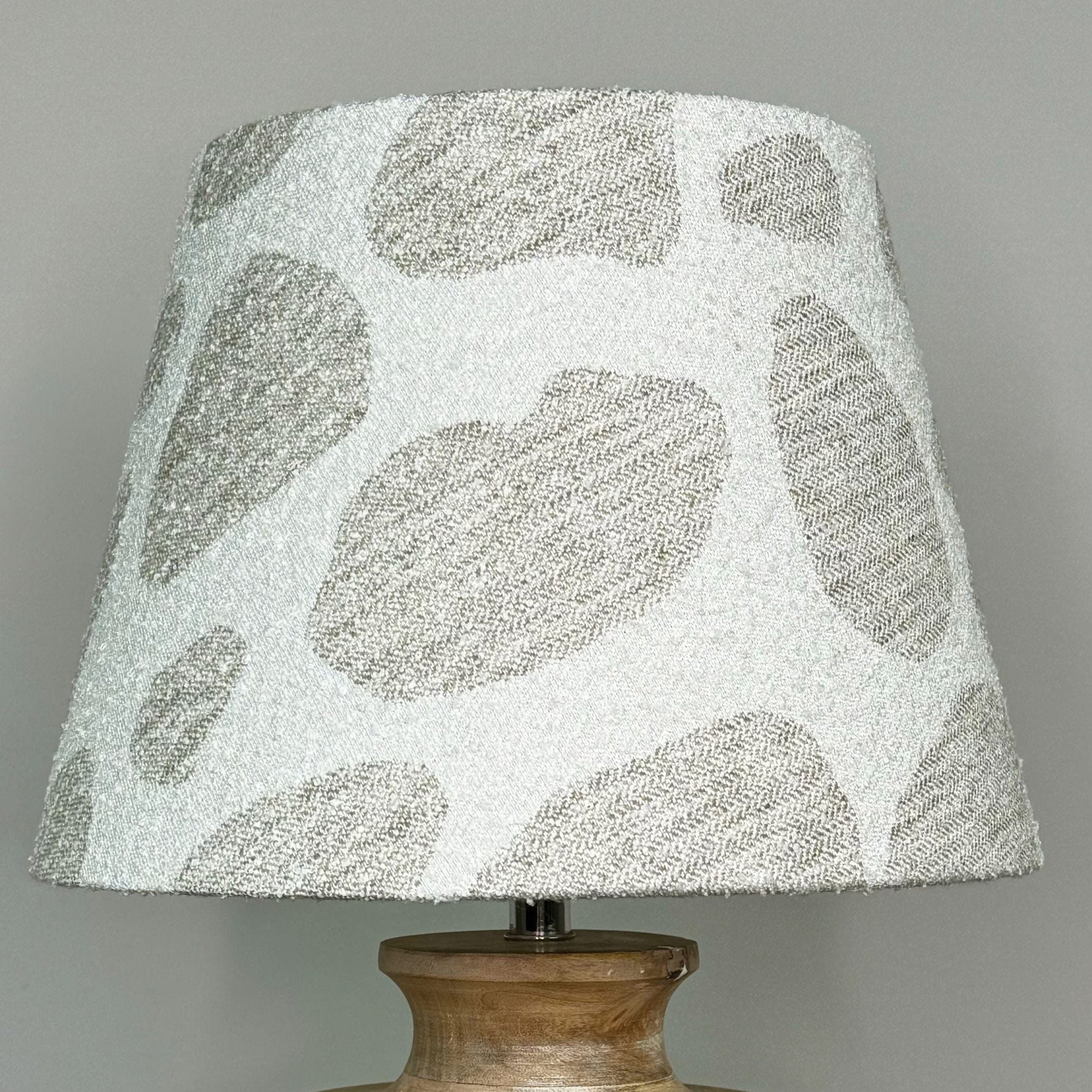 Kingsbury Small White Wash Carved Table Lamp with Bodie Ecru Boucle Tapered Shade
