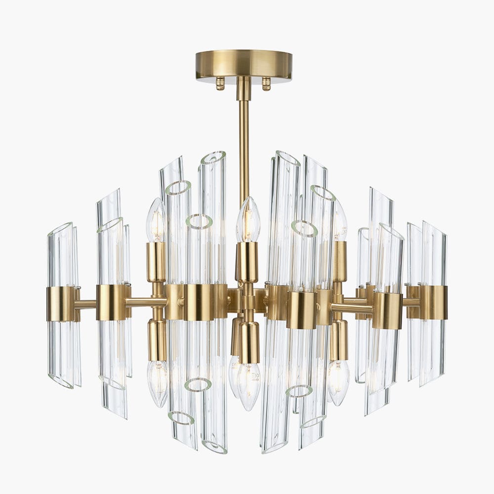 Brell Clear Glass & Polished Brass 12 Light Pendant