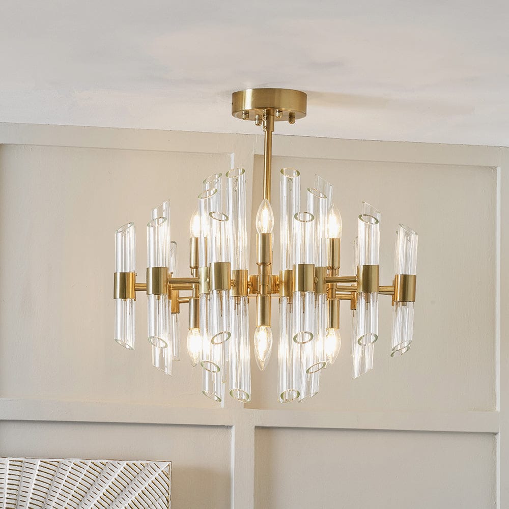 Brell Clear Glass & Polished Brass 12 Light Pendant