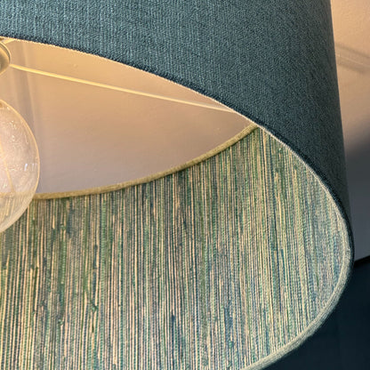 Bronte Jade Pendant Shade with Seri Emerald Peacock Wallpaper Lining