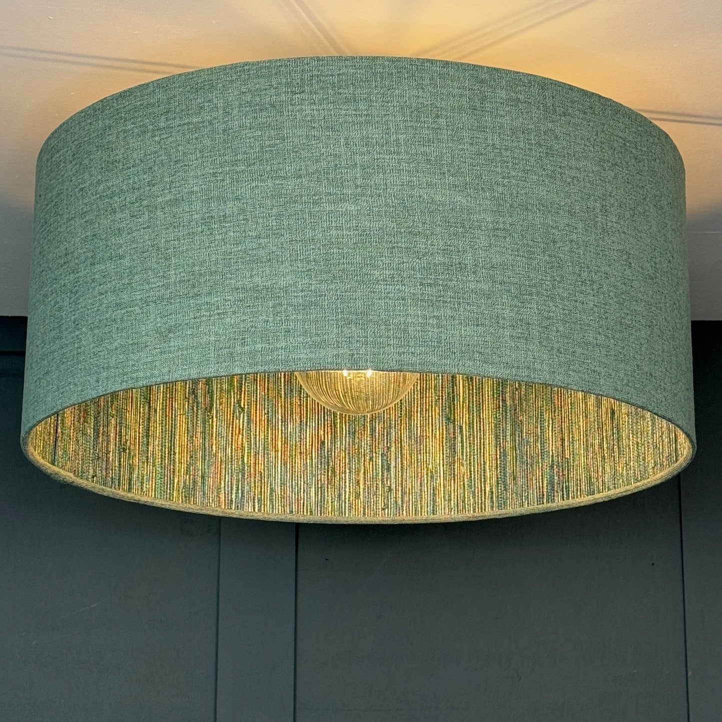 Bronte Jade Pendant Shade with Seri Emerald Peacock Wallpaper Lining