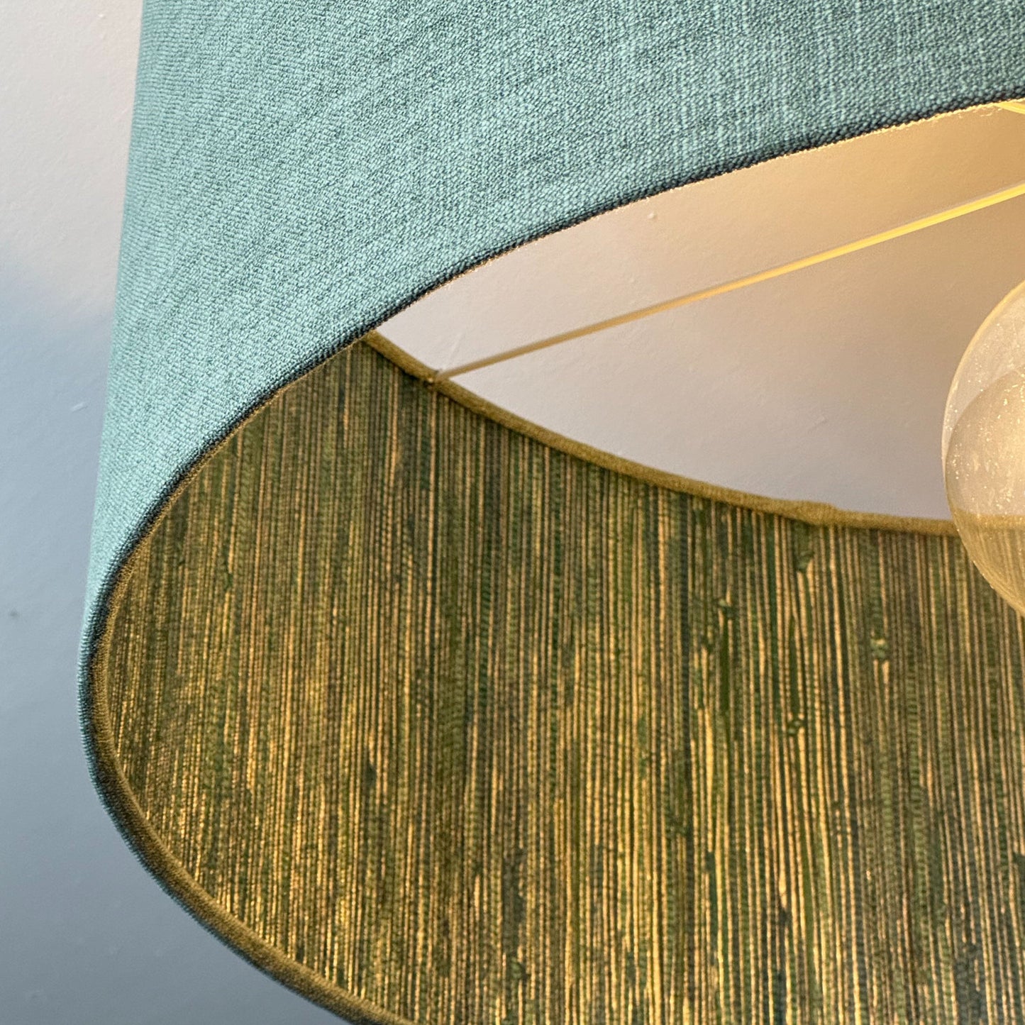 Bronte Jade Pendant Shade with Seri Emerald Peacock Wallpaper Lining