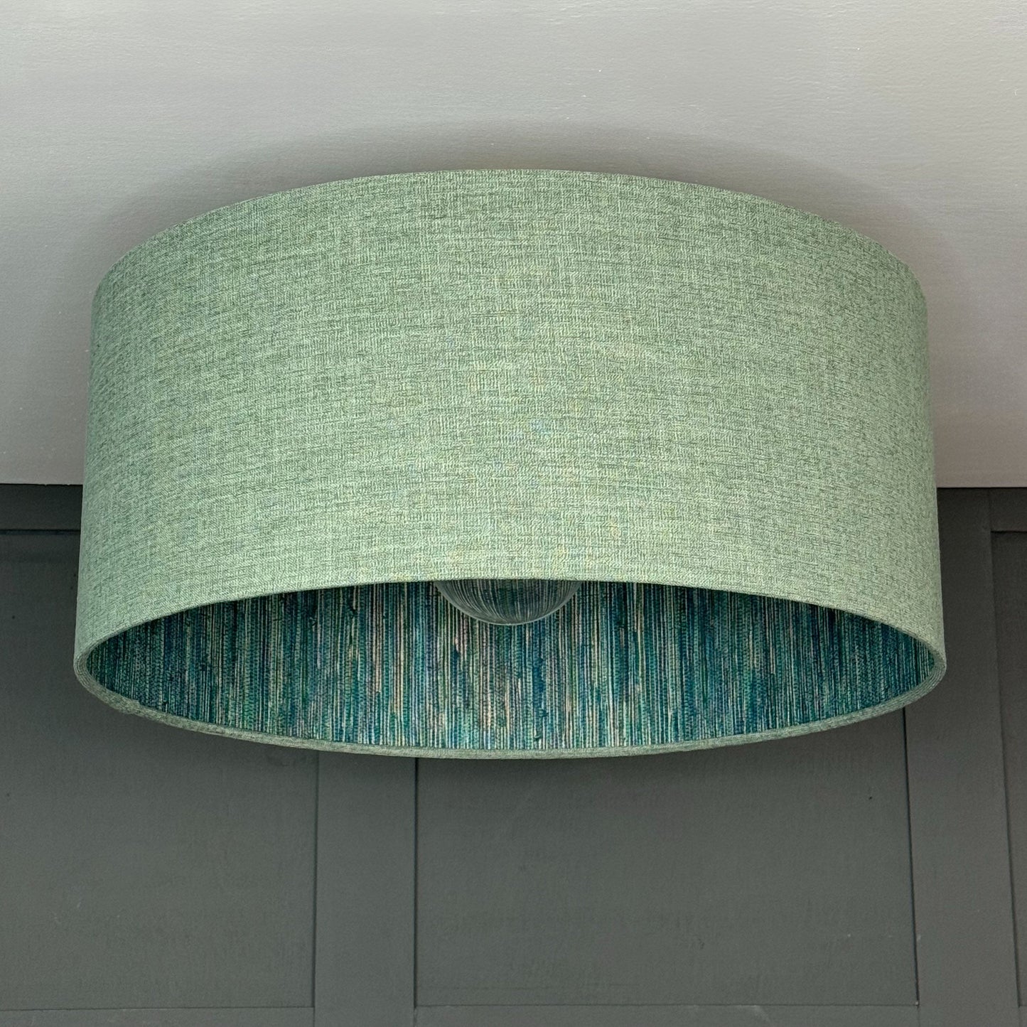 Bronte Jade Pendant Shade with Seri Emerald Peacock Wallpaper Lining