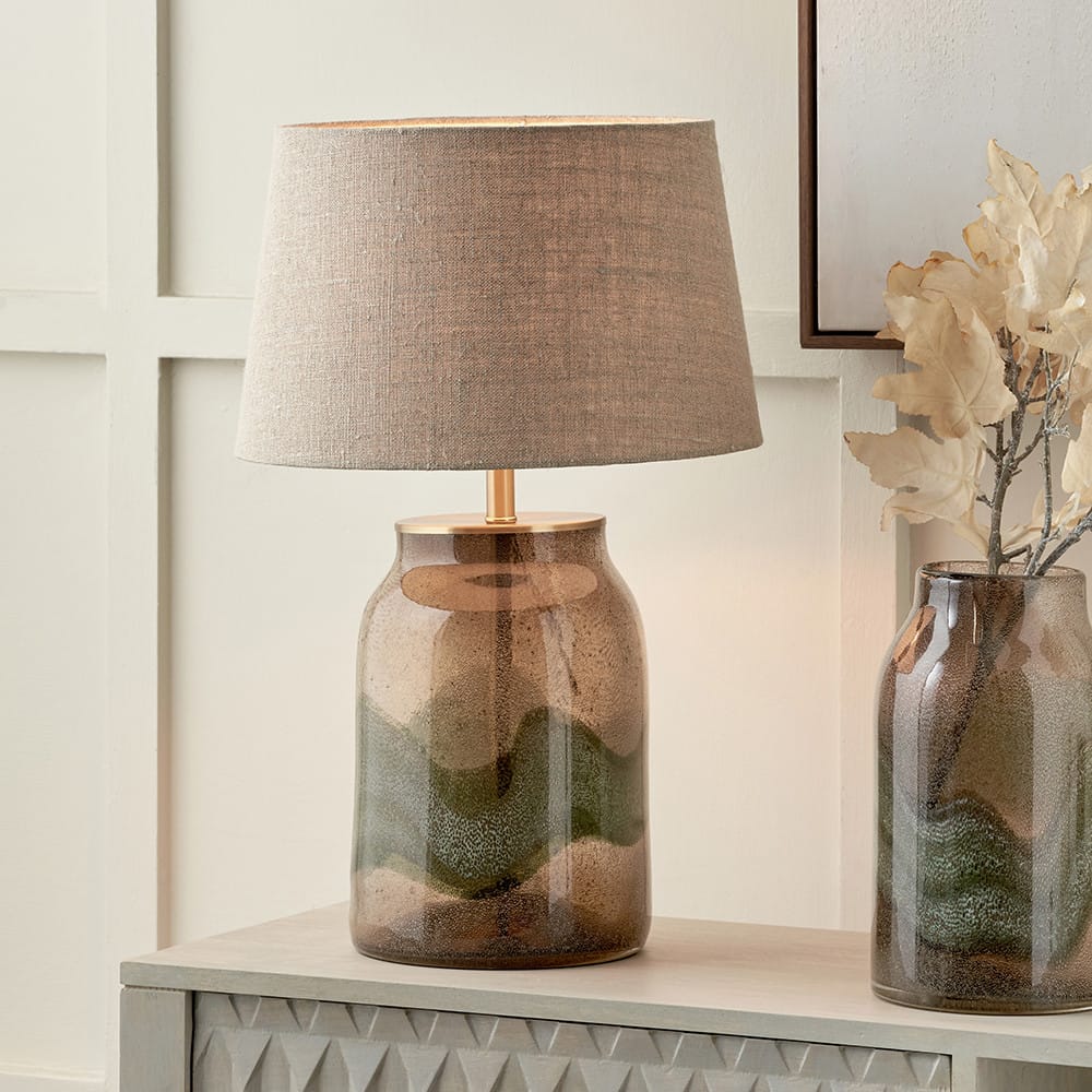 Brown and Green Glass Table Lamp